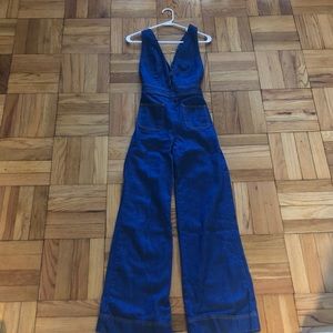 UO Eleanor Plunging Denim Jumpsuit